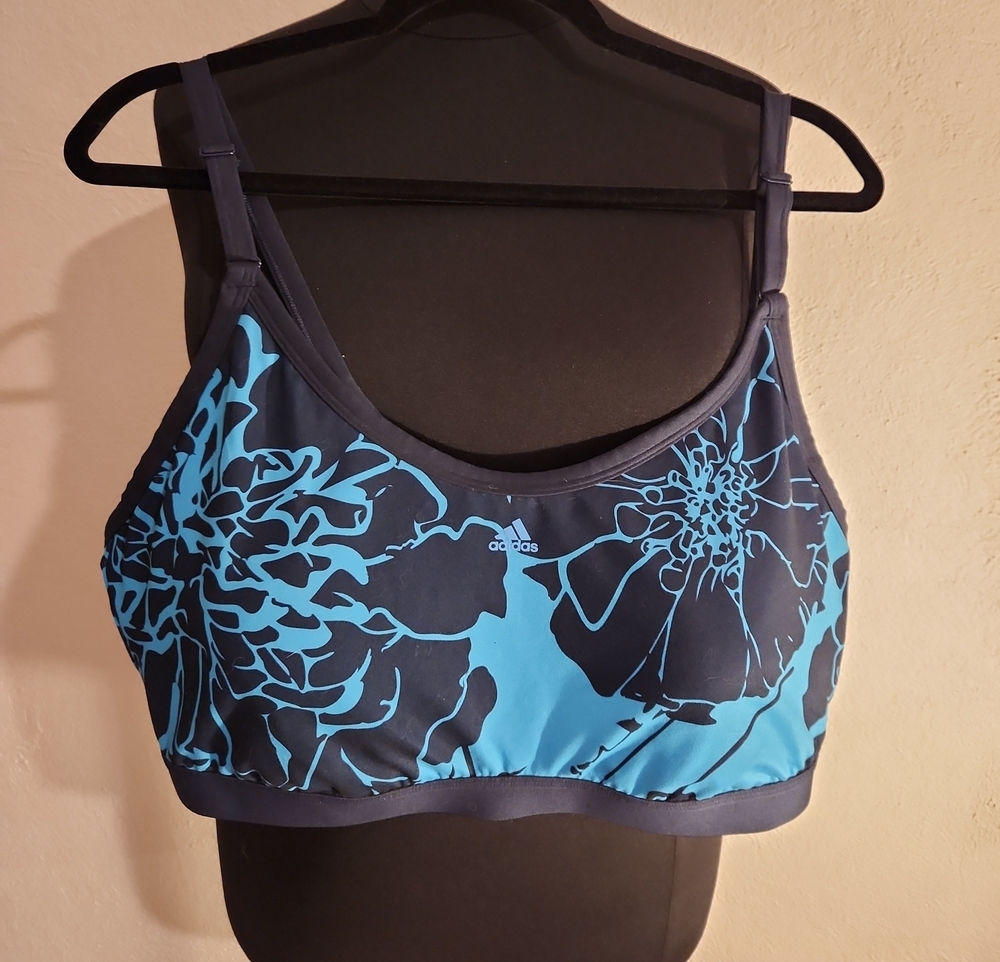 adidas Women's Sports Bra Teal Navy Floral Large
